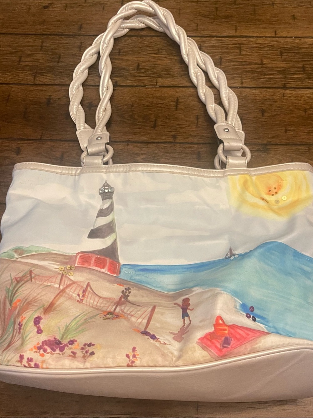 Rosetti Vintage Y2K Seaside Lighthouse Beach Tote Shoulder Bag Braided Strap